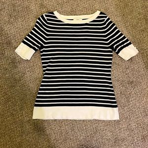 Medium Black and White Striped Short Sleeve Shirt from Ann Taylor Loft